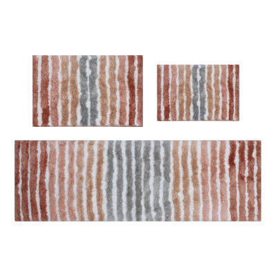 Bathroom Rugs Set of 3, Ultra Soft Microfiber Mats, Absorbent & Quick Drying, Non-Slip Rubber Backing, Machine Washable Bathroom Mats, Sink – 17x24, 20x32, 21x54 Coral