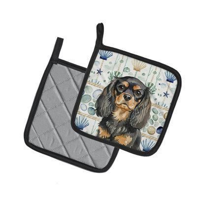 Black and Tan English Toy Spaniel Coastal Sea Glass Pair of Pot Holders