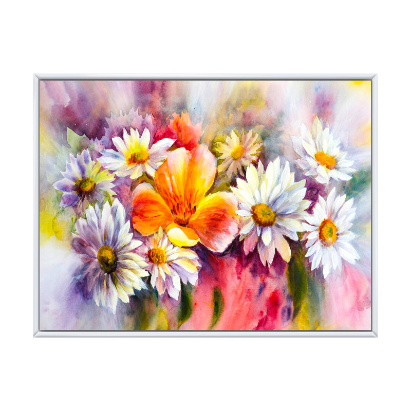 «Bright Bouquet Of Spring Flowers II», reproduction sur toile, H 16 po x l 32 po x P 1 po, Cadre flottant blanc