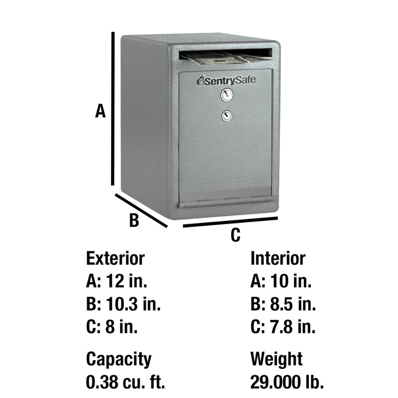 SentrySafe 0.38 CuFt Depository Safe with Dual Key Lock, 12" H x 8" W