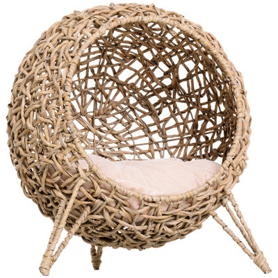 Beige Cat House, Elevated And Woven For A Peaceful Relaxed Pet , Cozy