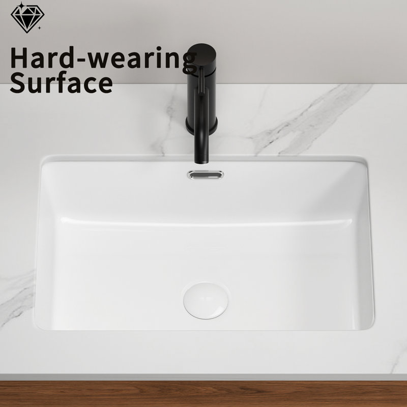 22 *15 Inch White Ceramic Rectangular Undermount Bathroom Sink, High - Quality, Modern Luxury, Overflow Feature, Easy To Clean, Simple Installation For Vanity 15 Inch Wide, Long, Fired, Acid , Stain