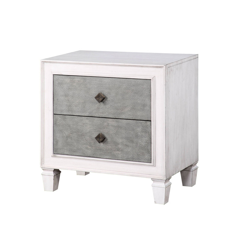 Table de chevet rustique grise et blanche avec rangement pratique