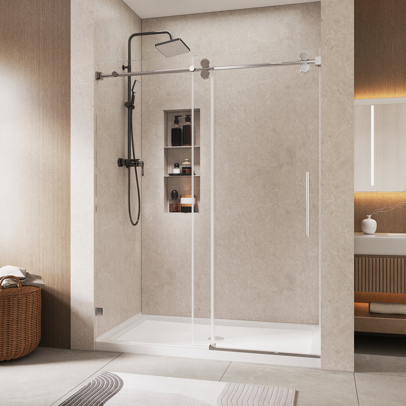 Concord 56" - 60" W X 76" H Single Sliding Frameless Shower Door With 5/16" (8Mm) Tempered Glass, Stainless Steel Accessories