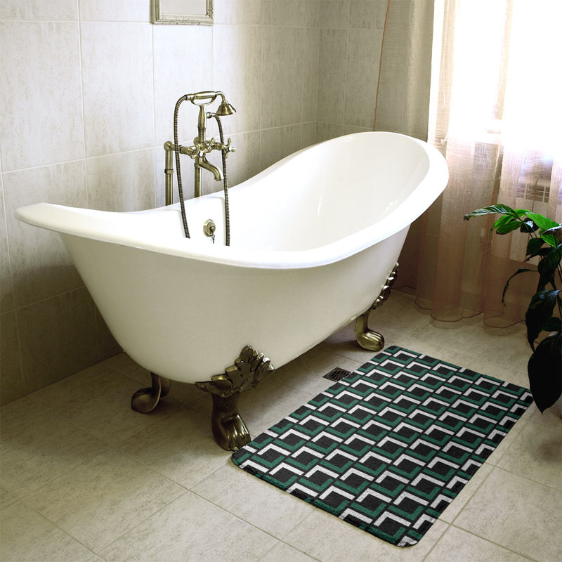 Tapis pour salle de bain Baltimore, l 17 po x L 24 po, Noir furtif / vert Gotham / blanc