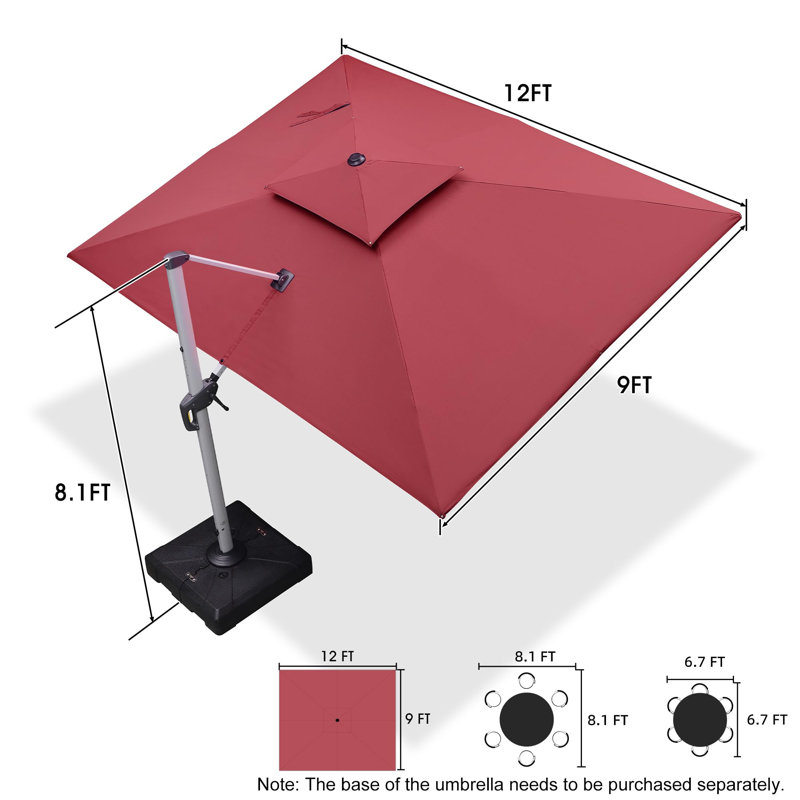 2.75m x3.3m / 2.75m x3.65m Rectangular Cantilever Parasol With Base, 274cm H x 365cm W x 270cm D, Terra