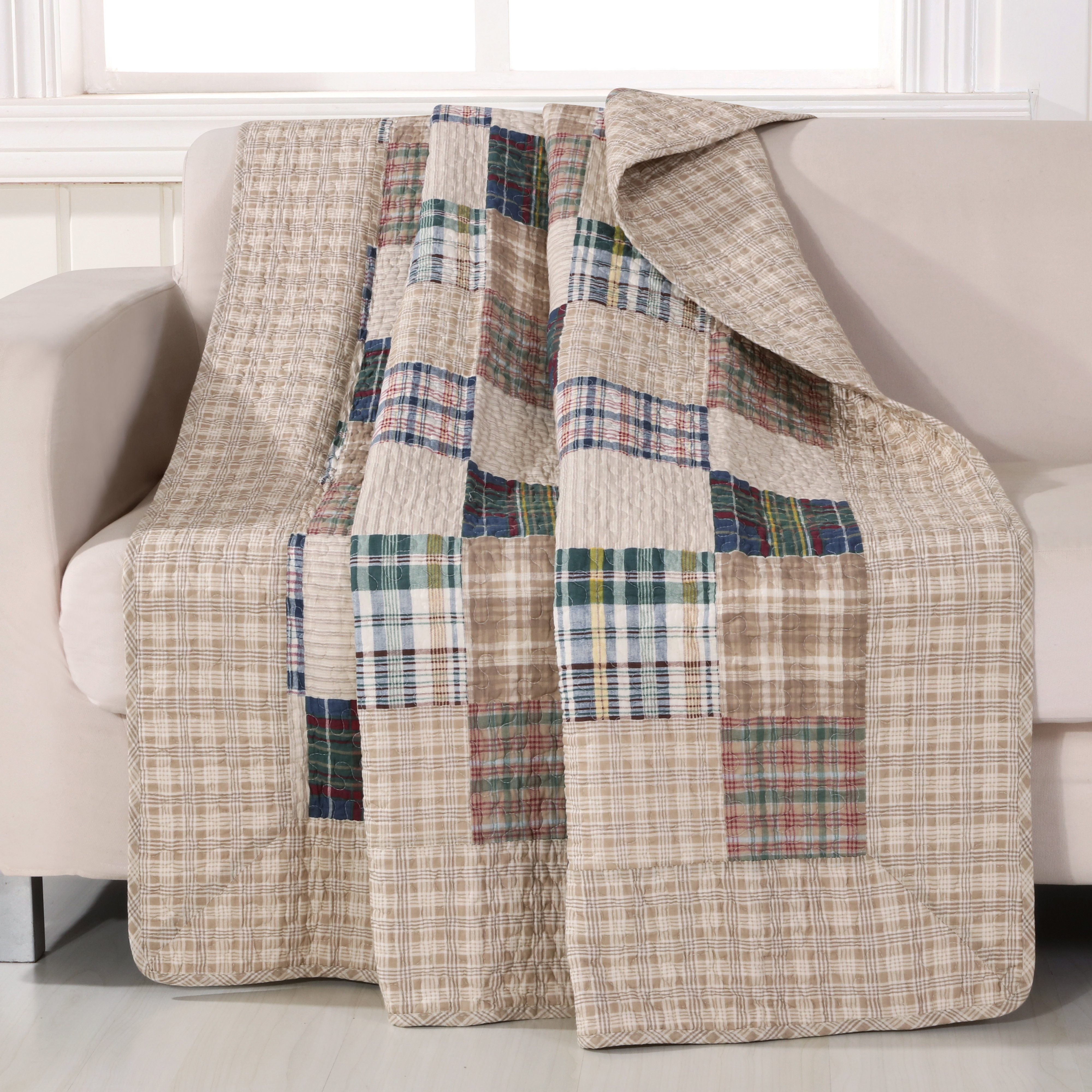 Oxford Plaid 100% Cotton Quilted Reversible Throw