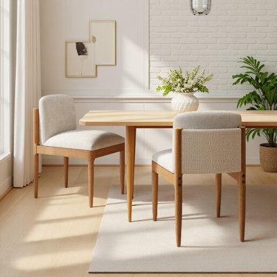 Set Of 2 Modern Woven Rope Dining Chairs, Walnut Solid Wood Legs