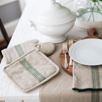 French Bistro Over Mitt - Set of 2 - Vintage Stripes Spruce Green