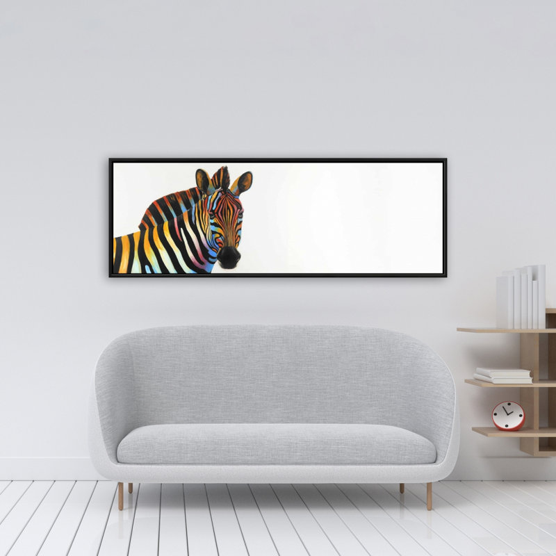 Toile encadrée à profil zébré coloré - Décoration de la vie sauvage bleue, H 49,25 po x l 17,25 po