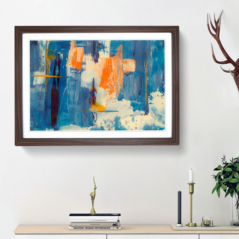Abstract Art Painting Vol.300 by S.Johnson - Picture Frame Painting Print, 62cm H x 87cm W x 2cm D, Walnut Framed