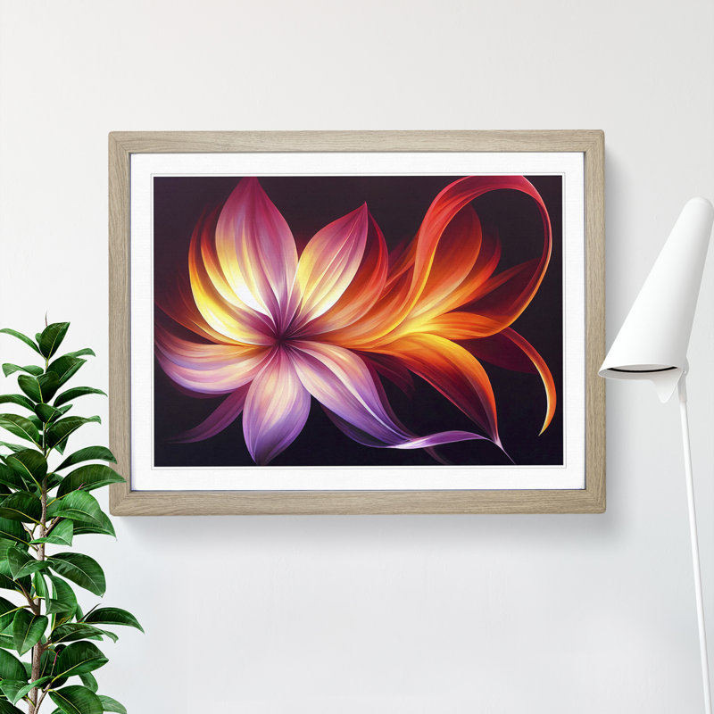 Incredible Modern Flower Abstract - Single Picture Frame Print, Oak, 25cm H x 34cm W x 2cm D
