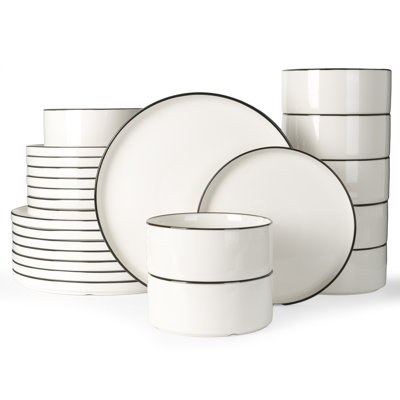  Jade Plates And Bowls Sets, 24 Piece Dinnerware Sets,White