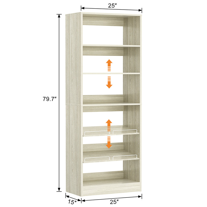25" Closet System, Freestanding Shoe Storage Shelves, Washed Oak