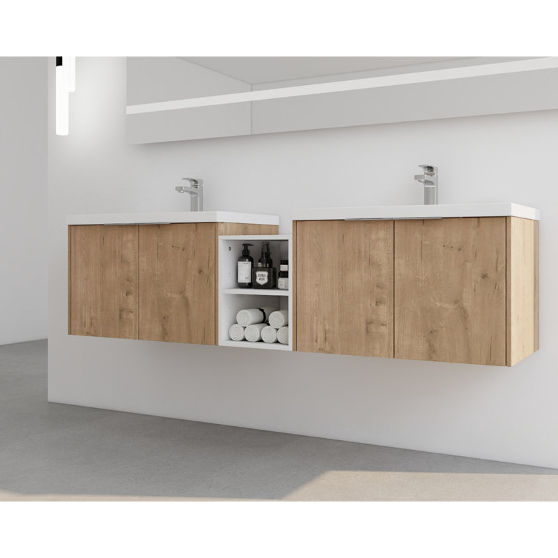 Meuble-lavabo 72 po à fermeture en douceur avec lavabo, Imitation chêne