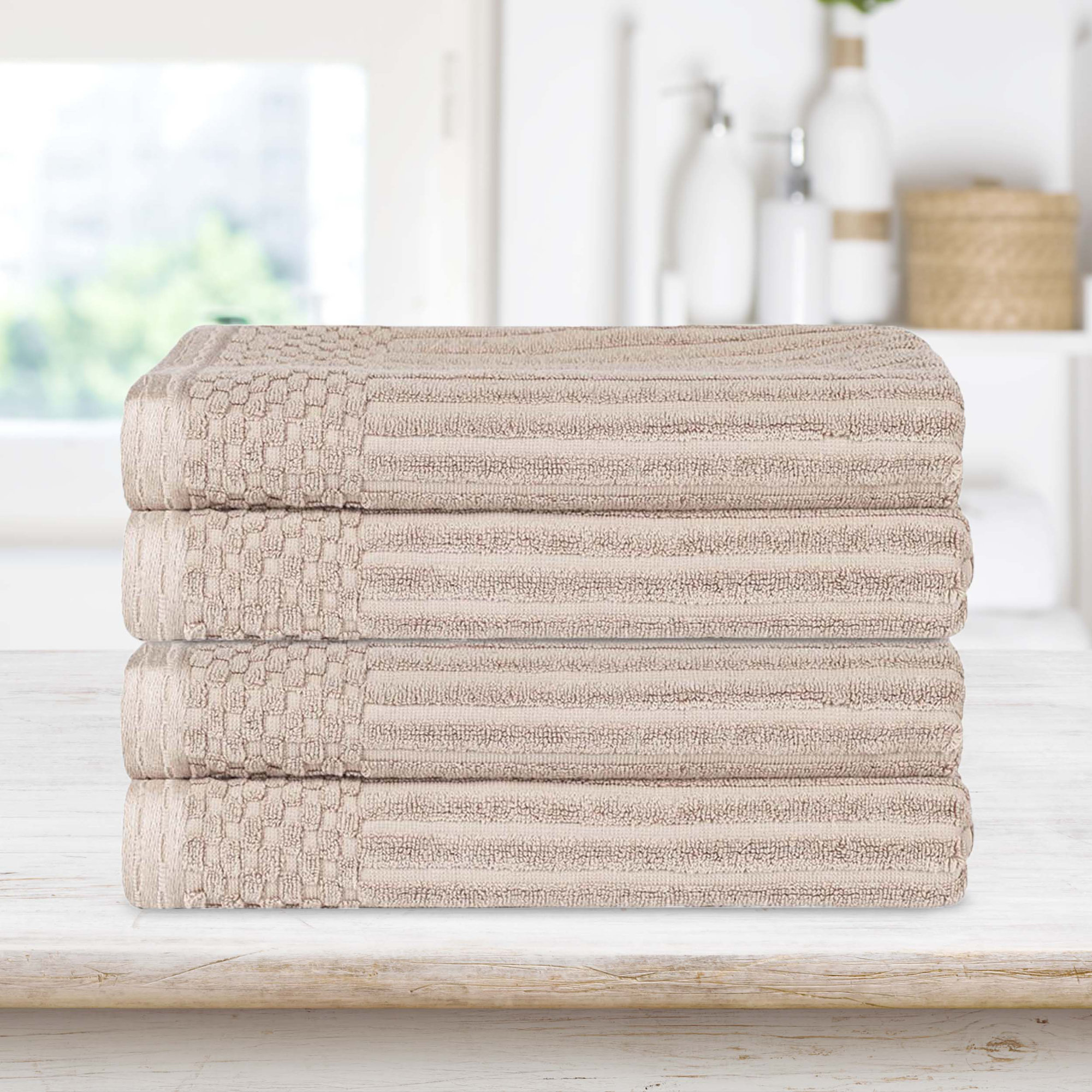 Ribbed Cotton Absorbent Heavyweight Bath Towel, Ivory