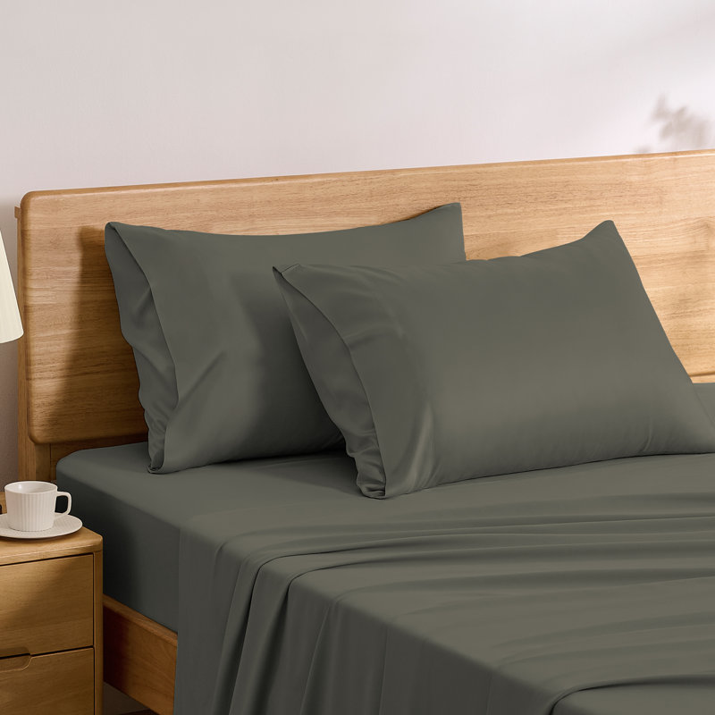 TOSMO Bamboo Viscose Sheets, California King Sheet Set with 2 Pillowcases, Olive