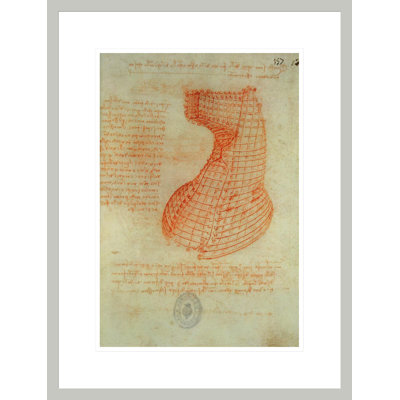 Dessin du moule en fonte pour la tête du cheval Sforza «57 (recto) from the Codex Madrid I» par Leonardo Da Vinci, impression giclée sur cadre