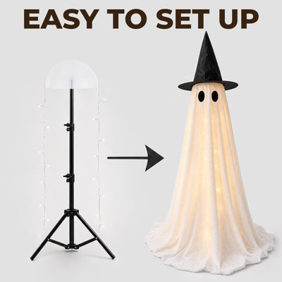 Ensemble de 2 décorations d'Halloween fantômes d'intérieur | Facile à assembler, hauteur réglable, 30 lumières, matériau durable, idéal pour la fête d'Halloween, porche, manteau de cheminée, décoration intérieure