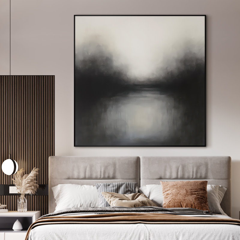 Très grand art mural imprimé sur tissu - Paysage abstrait neutre moderne pour la décoration d'œuvres d'art pour le salon ou la chambre à coucher - «Assemblage requis du cadre (cadre non fini)»