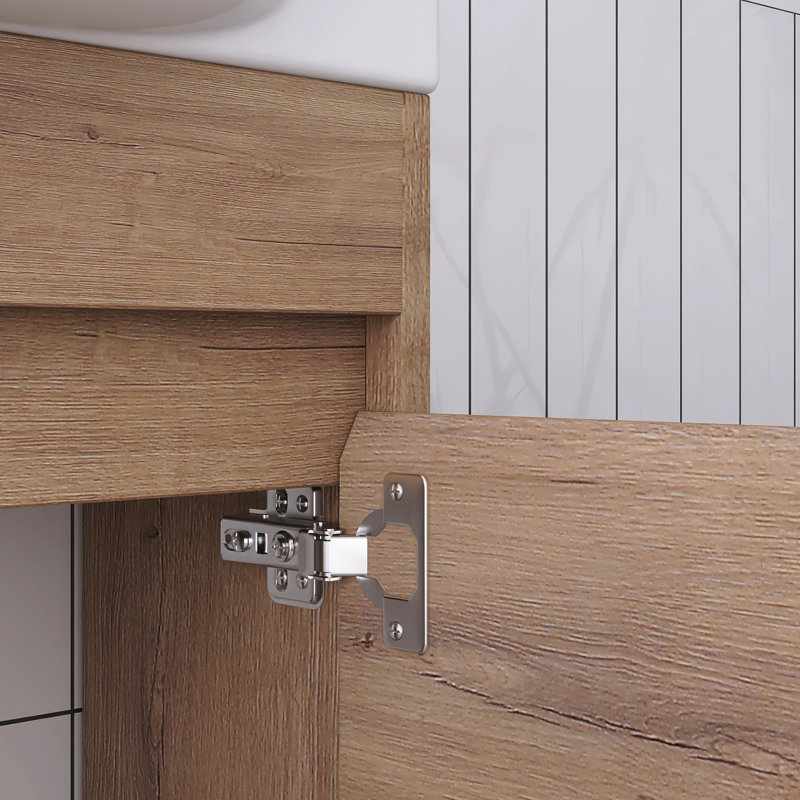 16.8'' Single Bathroom Vanity with Ceramic Top, Imitative Oak