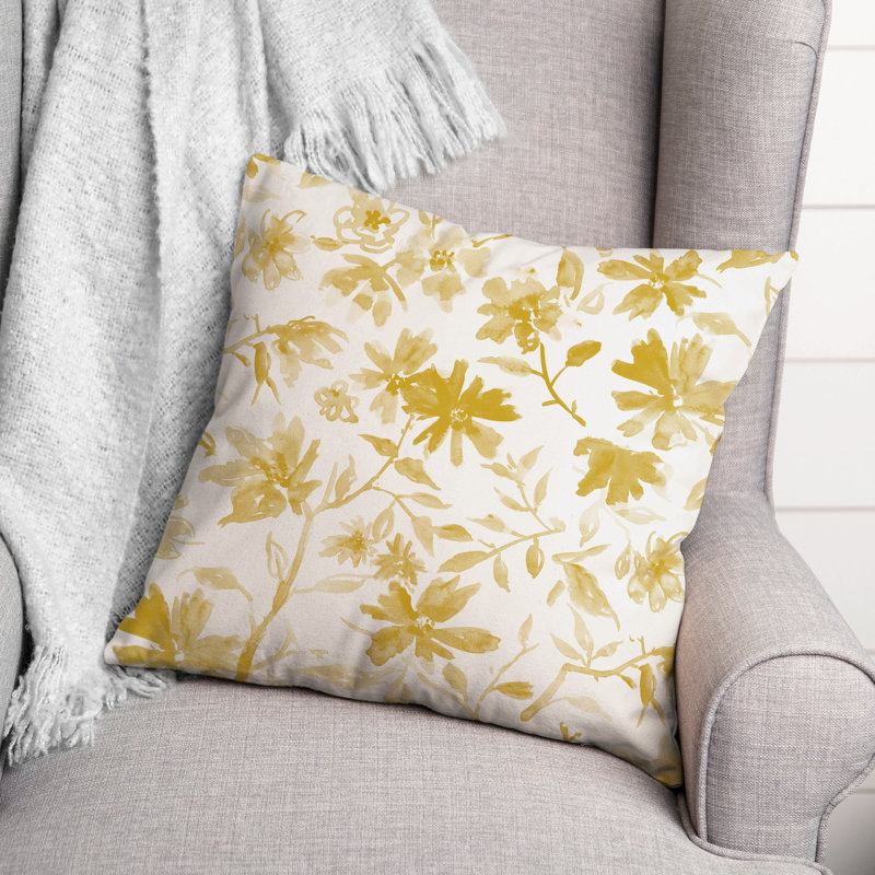  Coussin décoratif floral intérieur / extérieur en polyester, H 18 po x l 18 po, Jaune