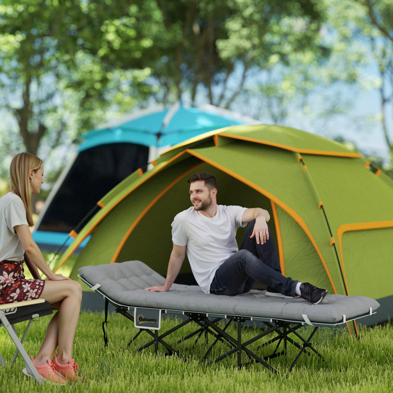 Lit de camping pour adultes avec matelas, lit pliant, Gris clair