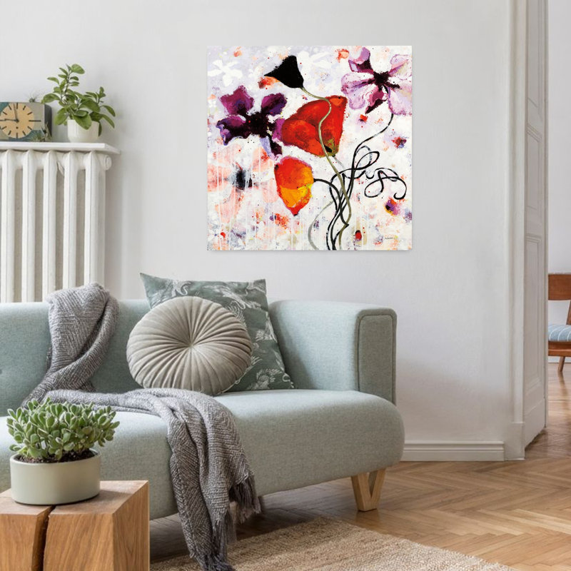 Art contemporain abstrait du coquelicot noir, H 32 po x l 32 po