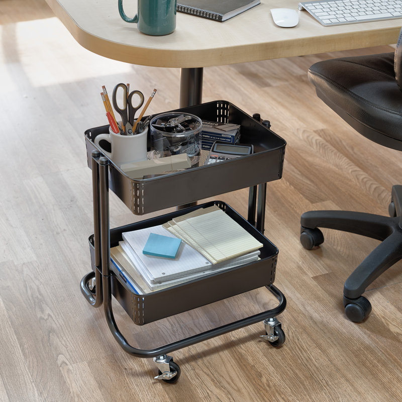 Black Metal 2-Tier Rolling Utility Storage Cart