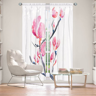Ensemble de 2 panneaux de rideaux obscurcissant et isolant à motif floral avec passe-tringle Brazen Design Studio - Magnolia japonais