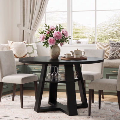 Table de salle à manger ronde 47 "pour 4 à 6 personnes, base en bois de ferme moderne avec tablette de rangement pour la cuisine 