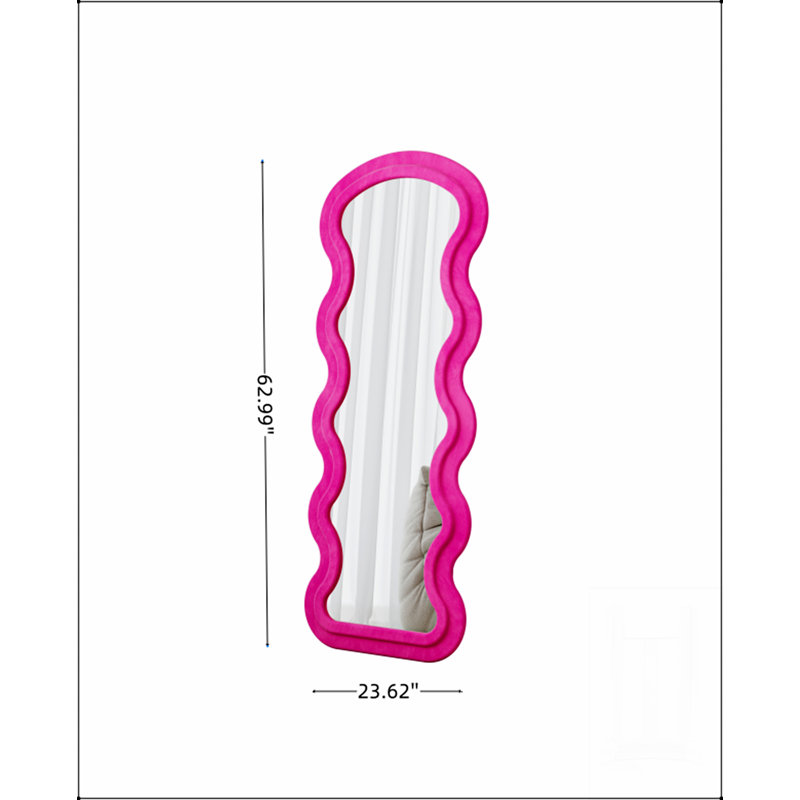 Flannel Full Length Wavy Rose Floor Mirror With Stand For Bedroom And Living Room, Hanging Or Leaning Against The Wall, Pink
