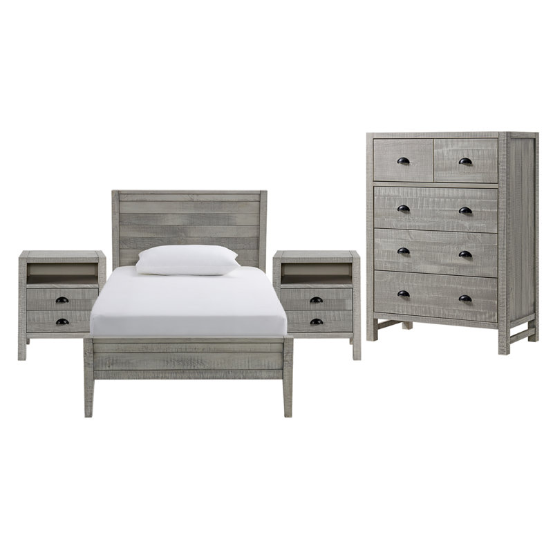 Ensemble de chambre à coucher 4 pièces Windsor avec commode à 5 tiroirs Windsor, gris, Simple
