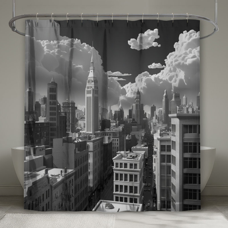 Rideaux de douche noir et blanc Cityscape Extra Long, 70 po L x 72 po H