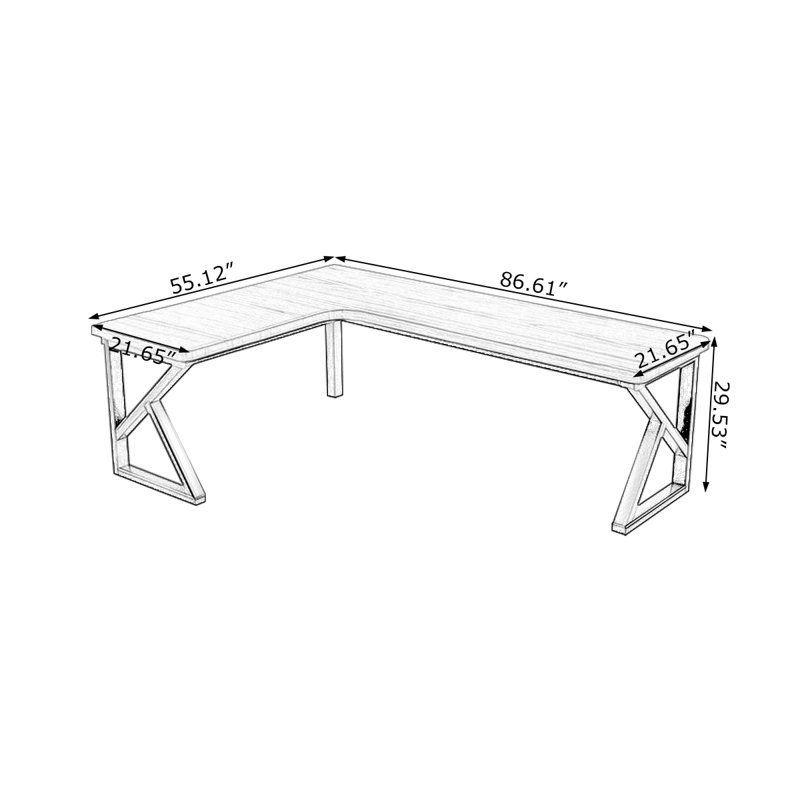 Bureau brun en bois massif en forme de L, Retour à gauche, H 29,53 po x l 86,61 po x P 55,12 po