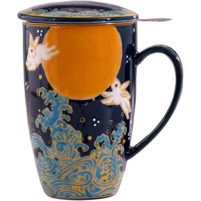 Tasse à thé en porcelaine blanche avec couvercle et infuseur en acier inoxydable Blue Moon