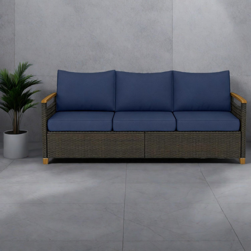 Spacious Modern Patio Sofas, Steel Wicker Couch For Outdoor