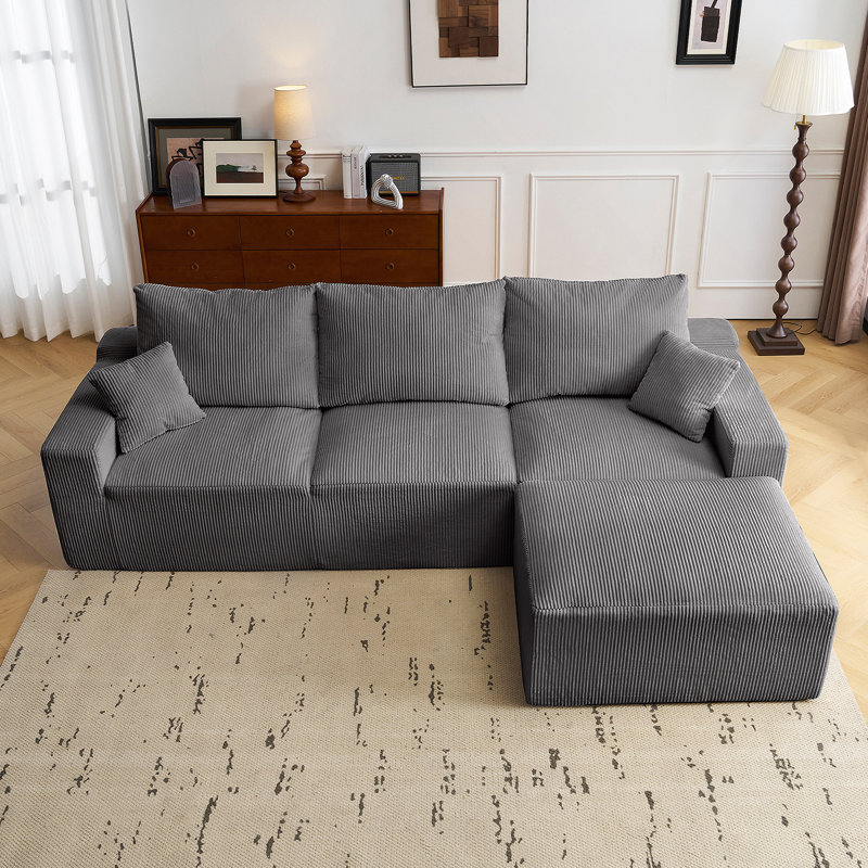 Canapé modulaire en L avec technologie de compression complète, aucun assemblage requis, conception modulaire et revêtement ultra-doux pour le confort du salon
