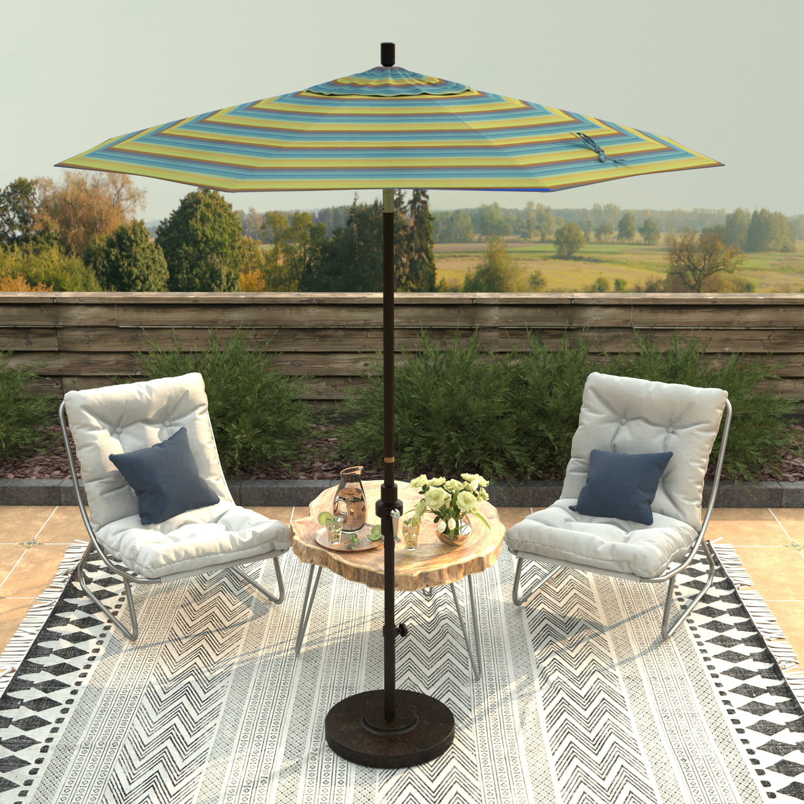 Che 90'' Outdoor Umbrella, Astoria Lagoon Sunbrella®