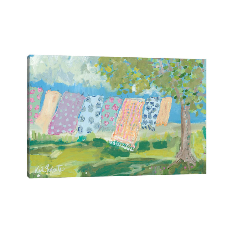 "Laundry Day" par Kait Roberts, reproduction d’art, H 12 po x l 18 po x 1,5 po, Toile tendue, Pas de tapis
