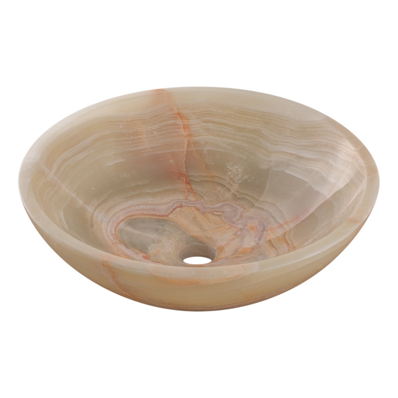 Novatto 17'' Green Onyx Stone Circular Bathroom Sink, Chrome