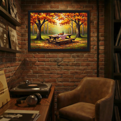 Paysage et nature, arbres d'automne, table de pique-nique, feuilles, soleil, scène naturelle