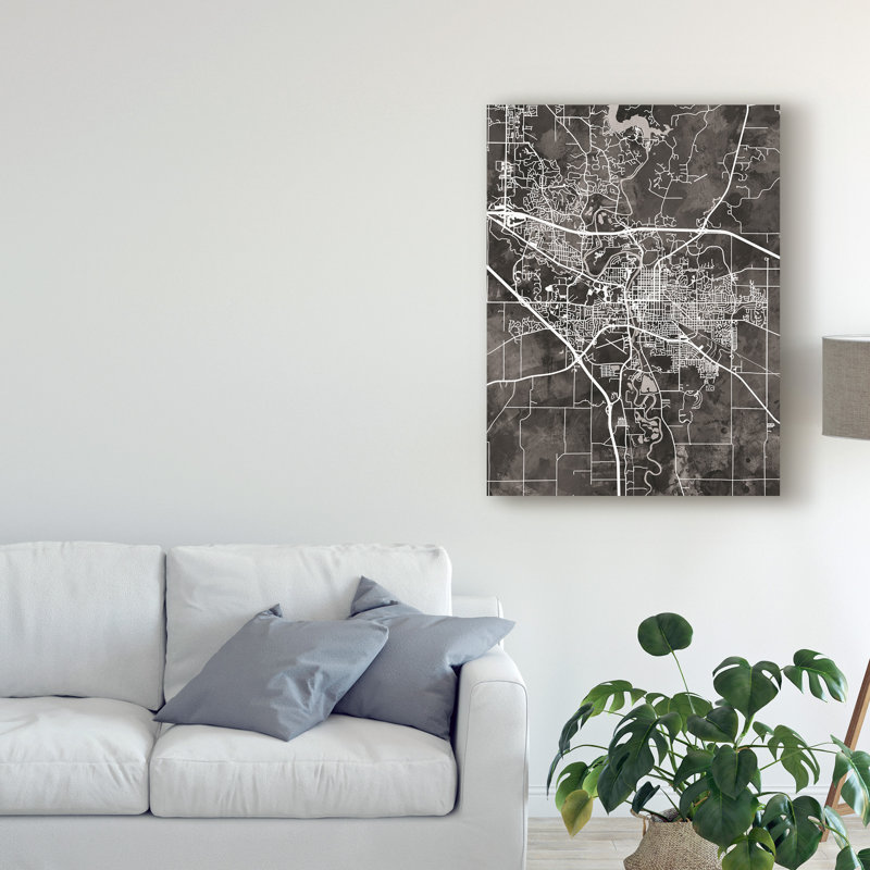 « iowa city map black », impression sur toile tendue, H 19 po x l 14 po x P 2 po