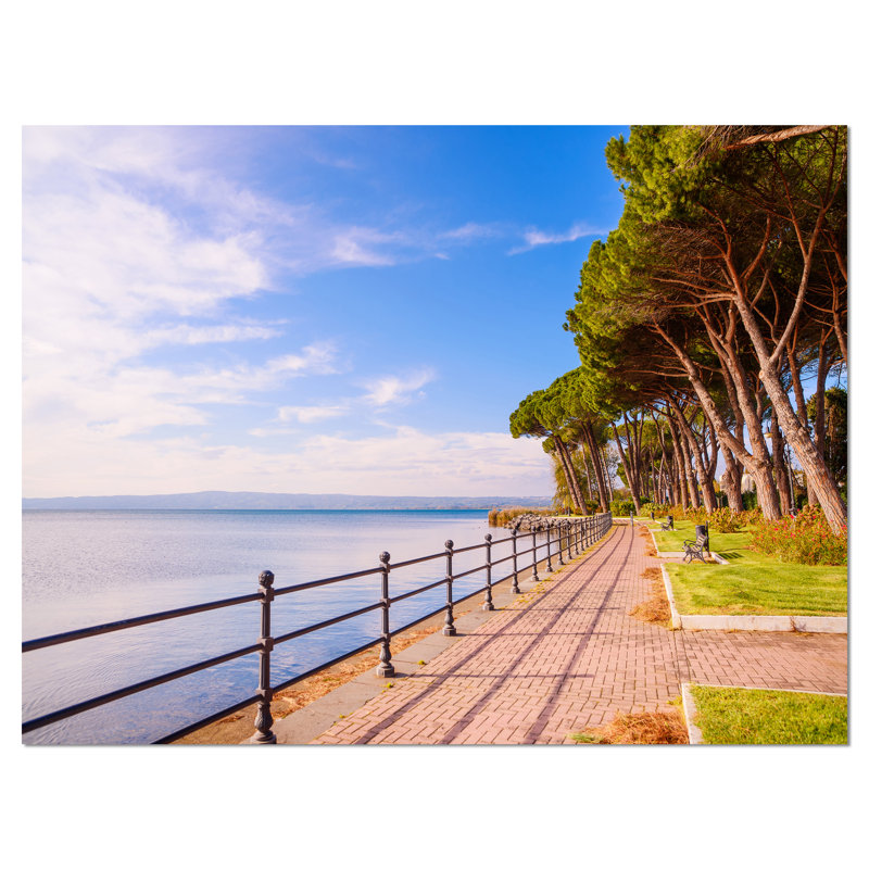Promenade and Pine Trees Landscape Canvas Print in Blue