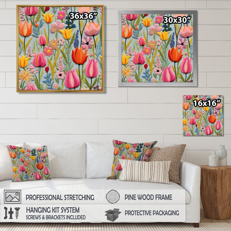 «Blooming Tulips Colorful Summer - Tulips», art mural, Toile tendue, H 36 po x l 36 po x P 1,5 po