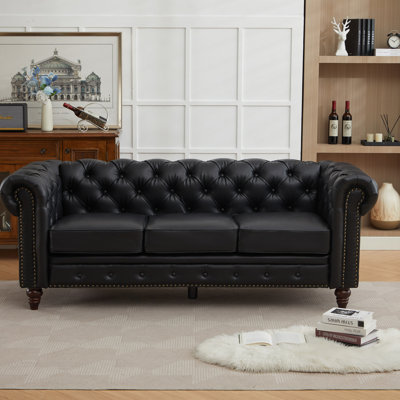 84.25'' Faux Leather Sofa With Rolled Arm