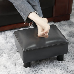Small Foot Stool with Handle, Beige PU Leather Short Foot Stool Rest,  Rectangle Storage Ottoman with Plastic Legs, Padded Small Step Stool for  Living