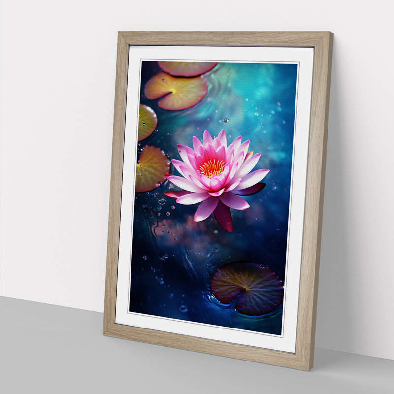 Water Lily Tachisme Art - Framed Print, 46cm H x 34cm W, Oak Framed