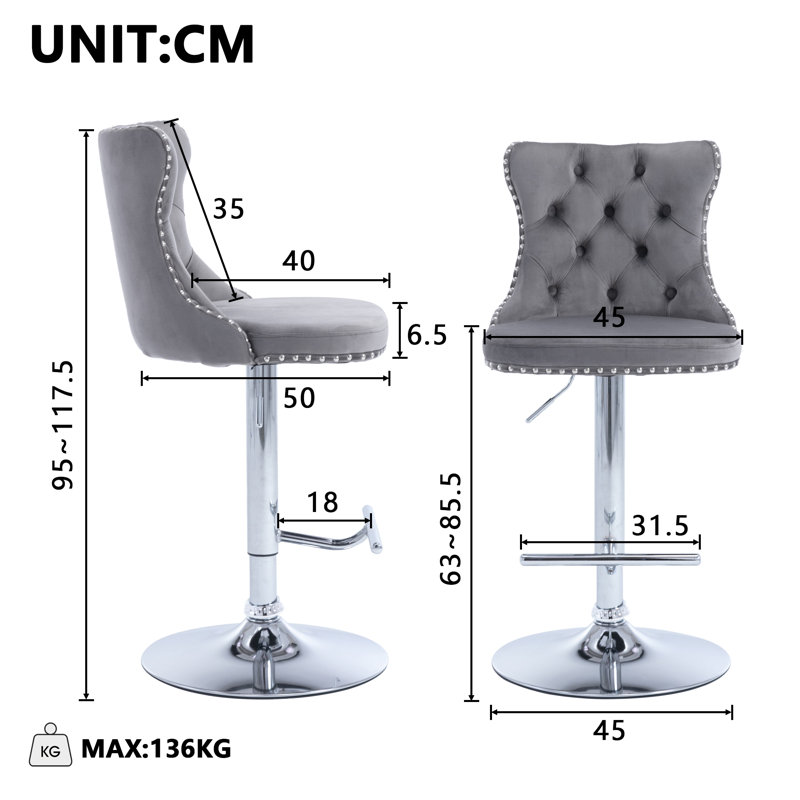 Rosella Swivel Upholstered Adjustable Height Counter Stool with Metal Frame, Grey