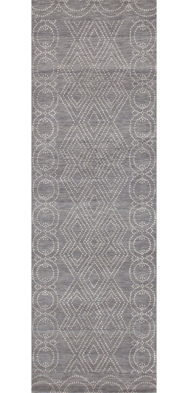 Classic Hand Knotted Geometric Area Rug, Runner 3' x 10'